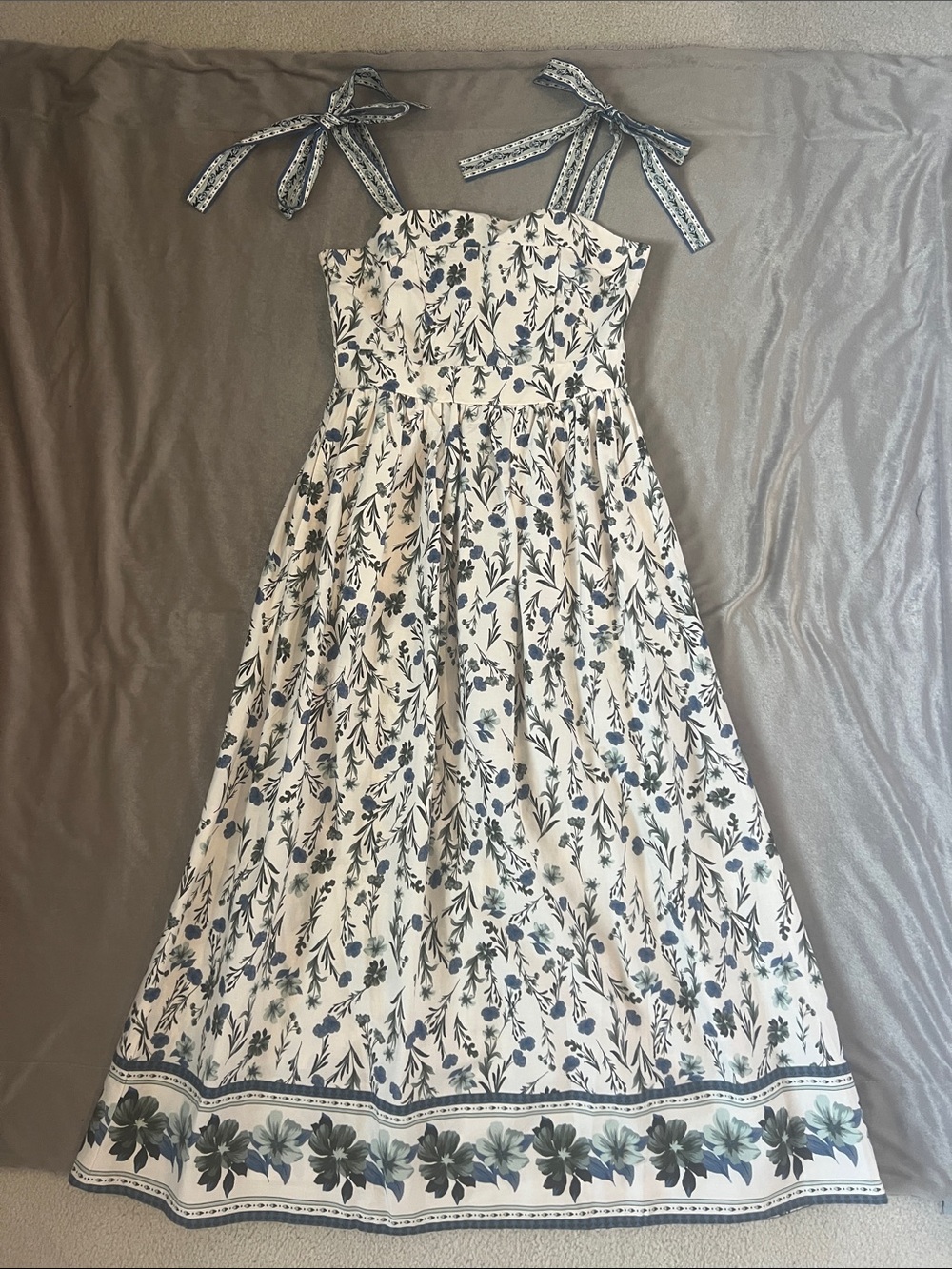 Blue Floral Tie-Shoulder Maxi Dress